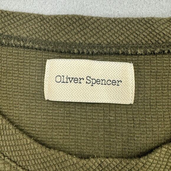 Oliver Spencer Thermal L Olive Green Long Sleeve Waffle Cotton Pullover Shirt - Picture 5 of 8